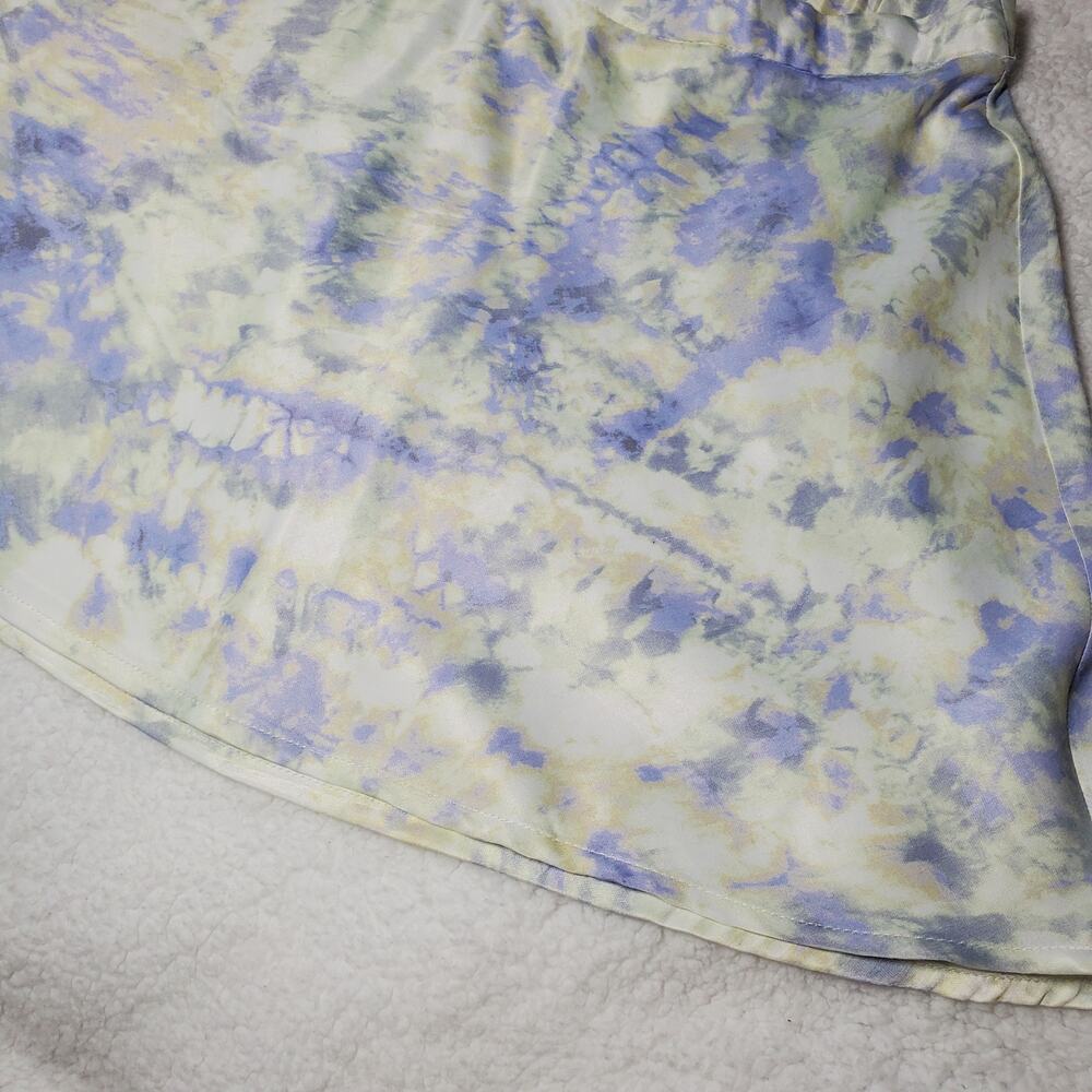 🔥 Zara XS Purple Lilac Yellow White Tie Dye Mini Skirt Satin Viscose Silky - Picture 10 of 15